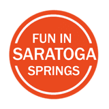fun in saratoga springs logo, orange & white
